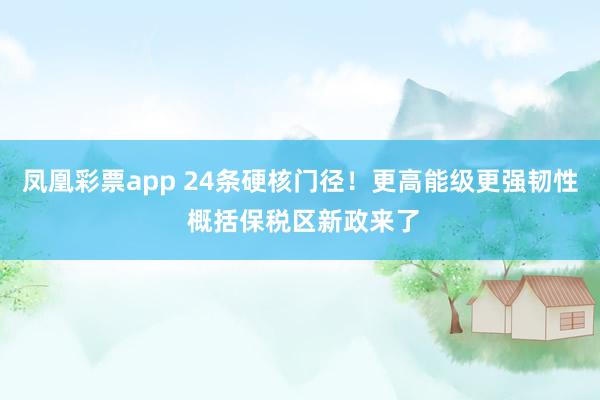 凤凰彩票app 24条硬核门径！更高能级更强韧性 概括保税区新政来了