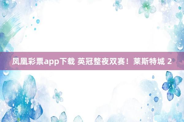 凤凰彩票app下载 英冠整夜双赛！莱斯特城 2