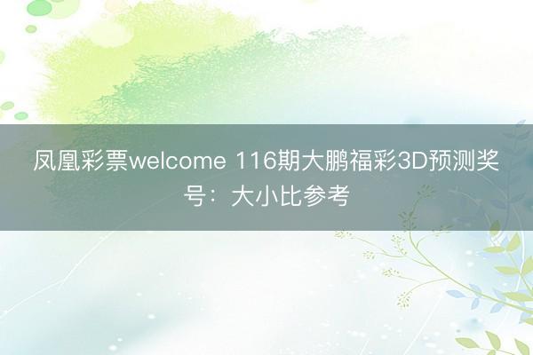 凤凰彩票welcome 116期大鹏福彩3D预测奖号：大小比参考