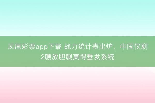 凤凰彩票app下载 战力统计表出炉，中国仅剩2艘放胆舰莫得垂发系统